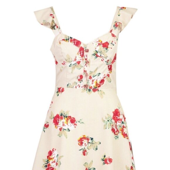 Nwt- Boohoo-Floral Sweetheart Ruffle Hem Shift Dress - Picture 12 of 15